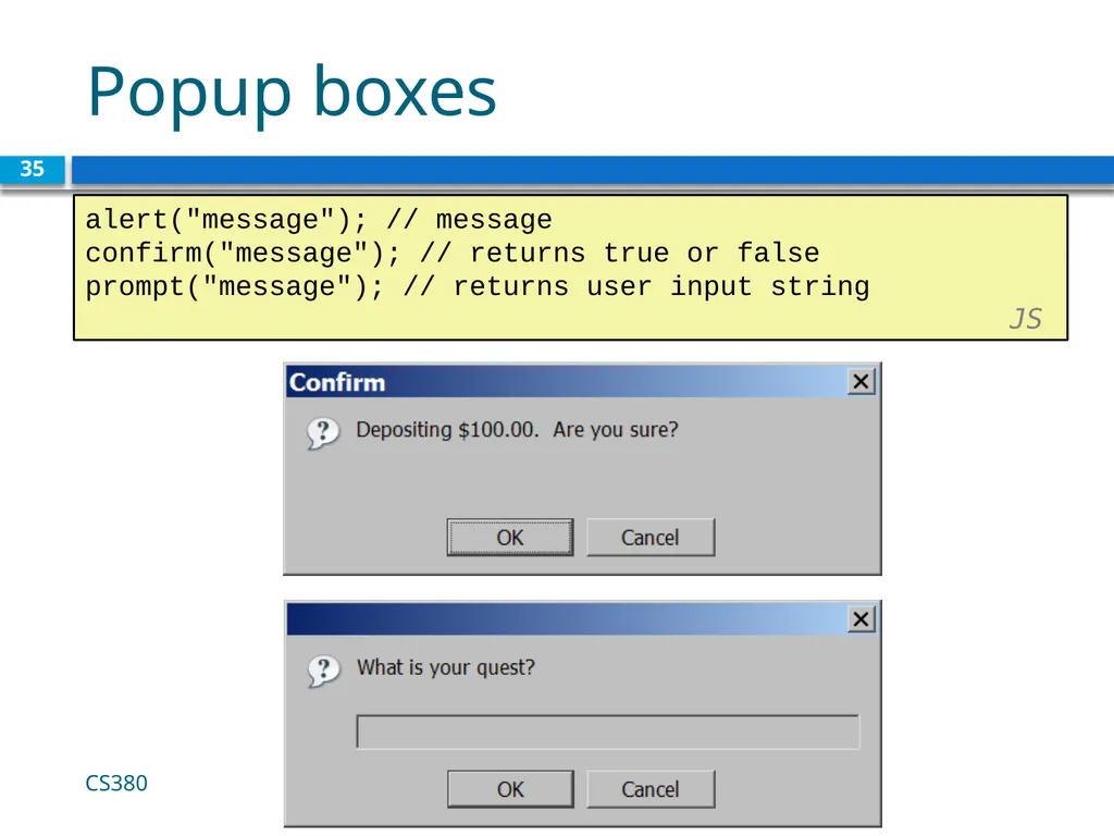 Intro to Javascript CS380 1 Client Side Scripting - slide 35 of 40