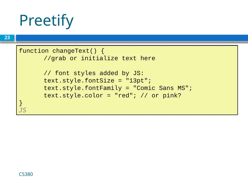 Intro to Javascript CS380 1 Client Side Scripting - slide 23 of 40