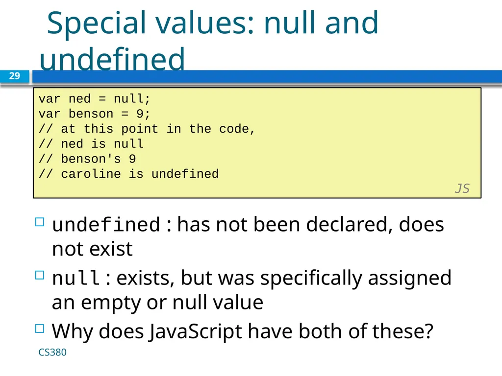 Intro to Javascript CS380 1 Client Side Scripting - slide 29 of 40