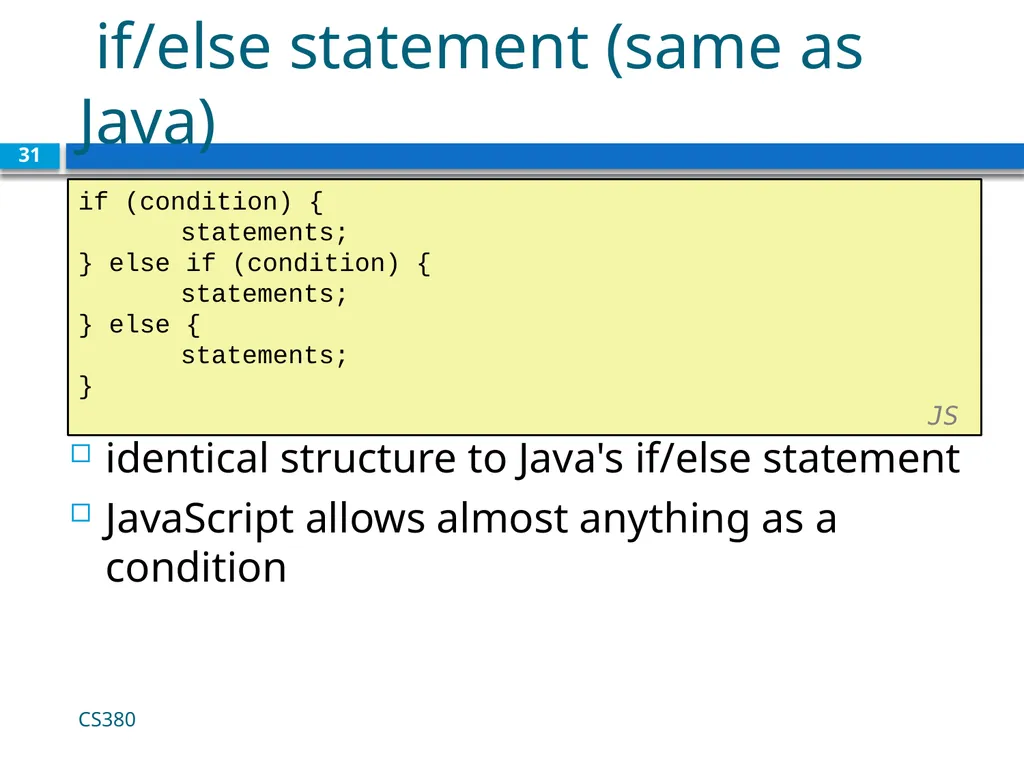 Intro to Javascript CS380 1 Client Side Scripting - slide 31 of 40