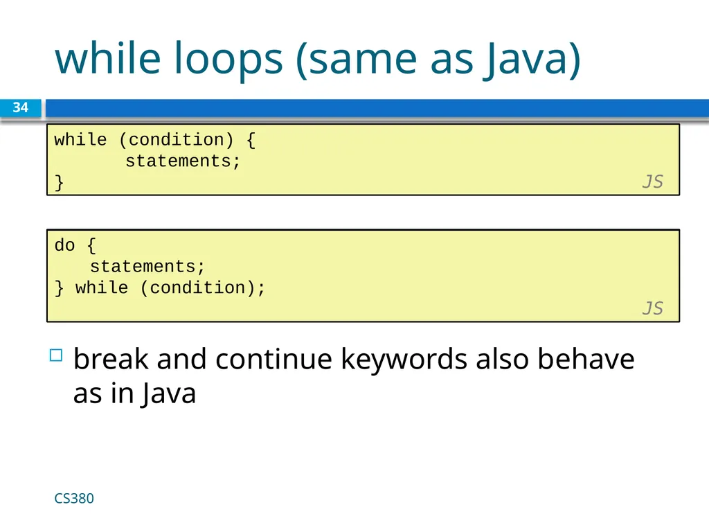 Intro to Javascript CS380 1 Client Side Scripting - slide 34 of 40