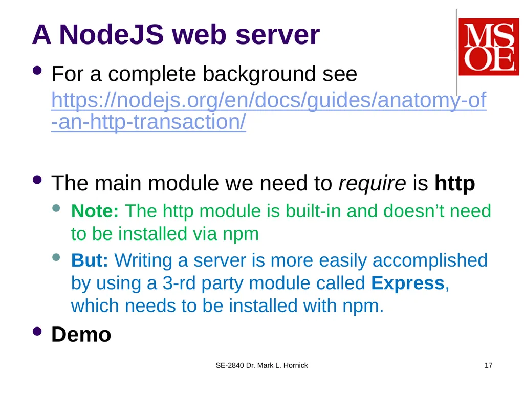 SE-2840 Dr. Mark L. Hornick 1 Server-side - slide 17 of 18