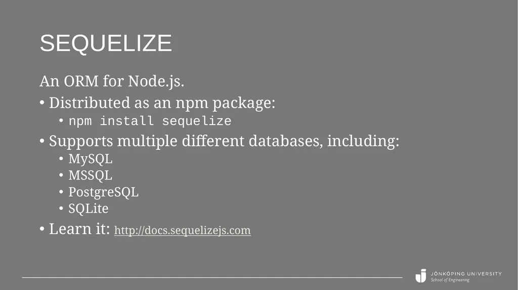 Using sequelize in node.js Peter Larsson-Green - slide 6 of 17