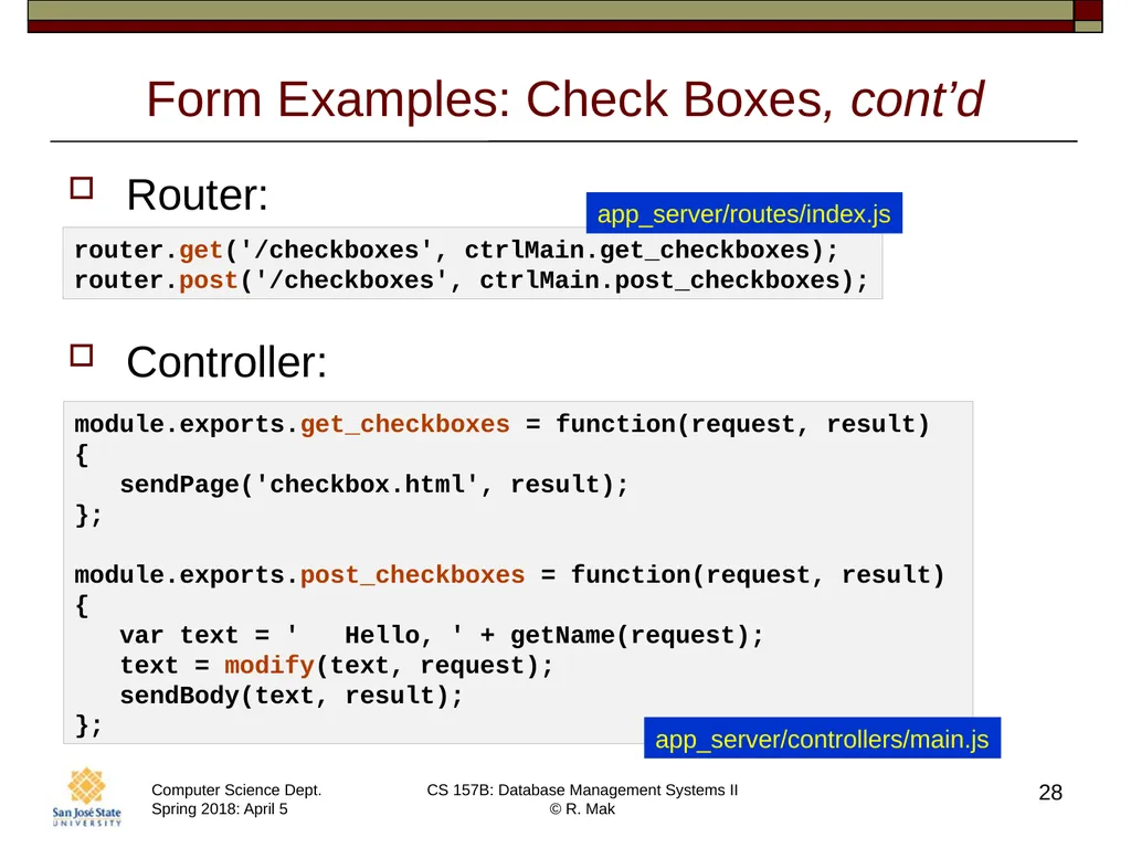 CS/SE 157B Database Management Systems II April 5 - slide 28 of 35