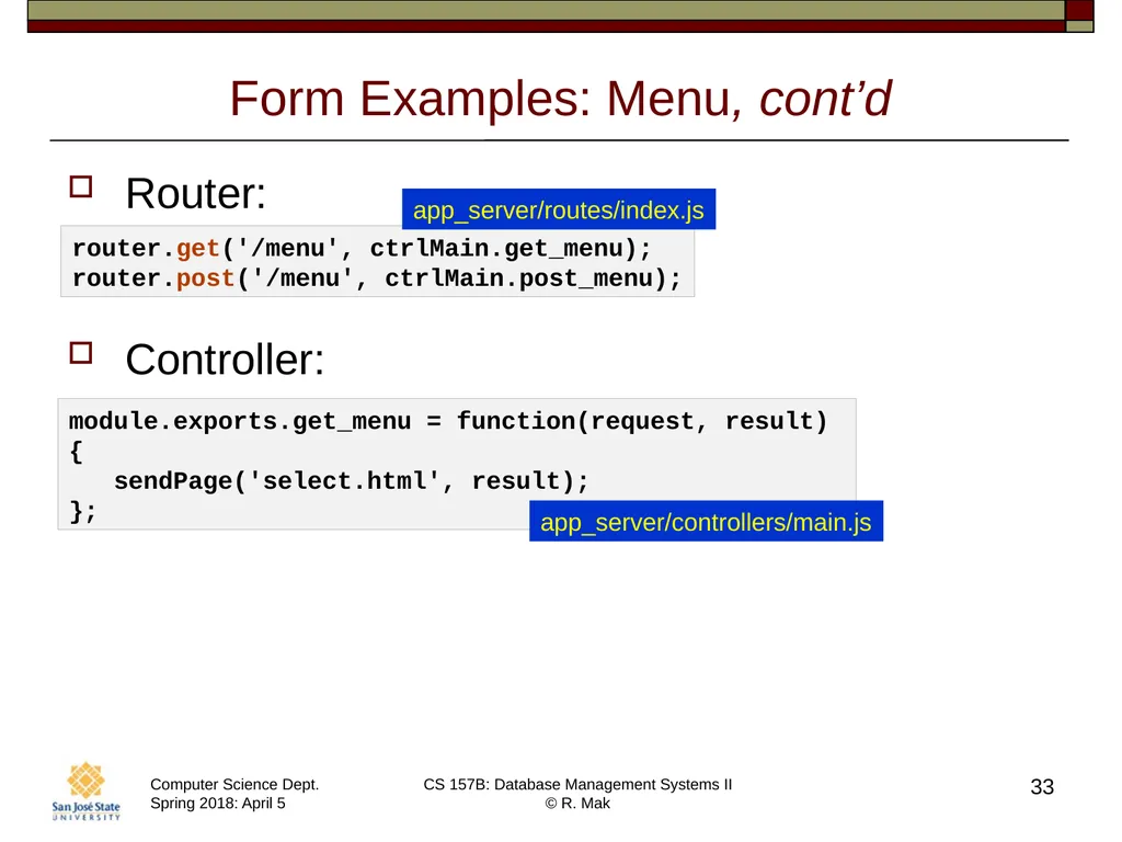 CS/SE 157B Database Management Systems II April 5 - slide 33 of 35