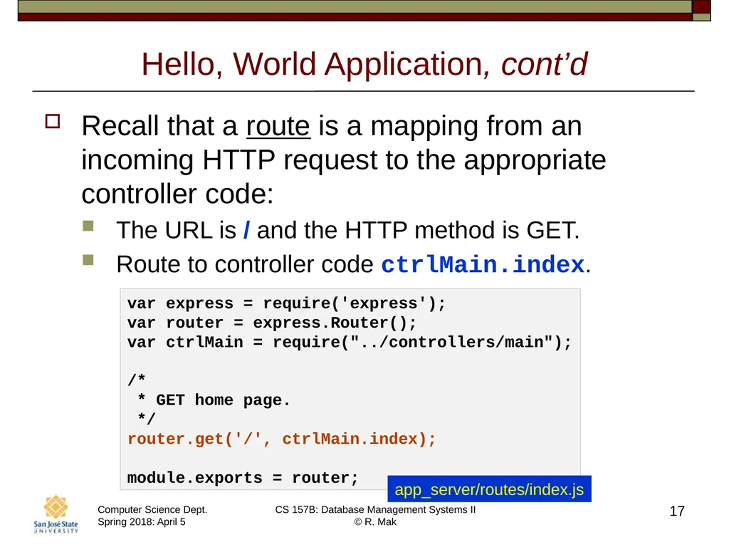 CS/SE 157B Database Management Systems II April 5 - slide 17 of 35