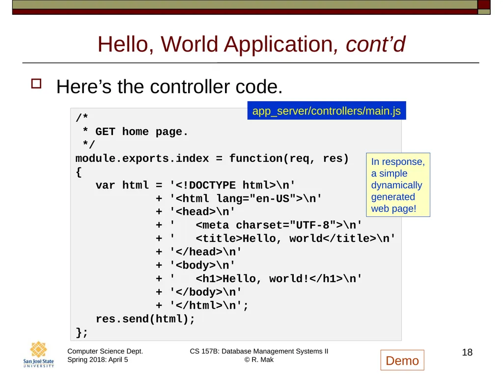 CS/SE 157B Database Management Systems II April 5 - slide 18 of 35