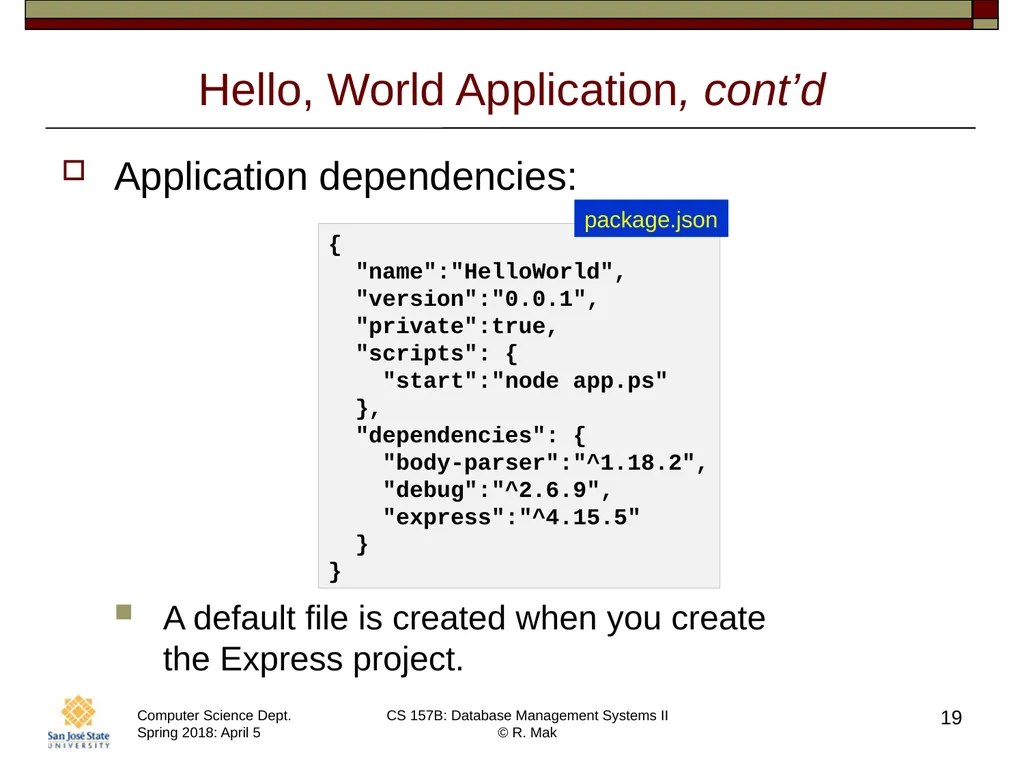 CS/SE 157B Database Management Systems II April 5 - slide 19 of 35
