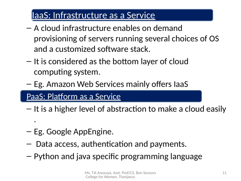 Introduction to Cloud Computing 1 Ms. T.K.Anusuya, - slide 11 of 20
