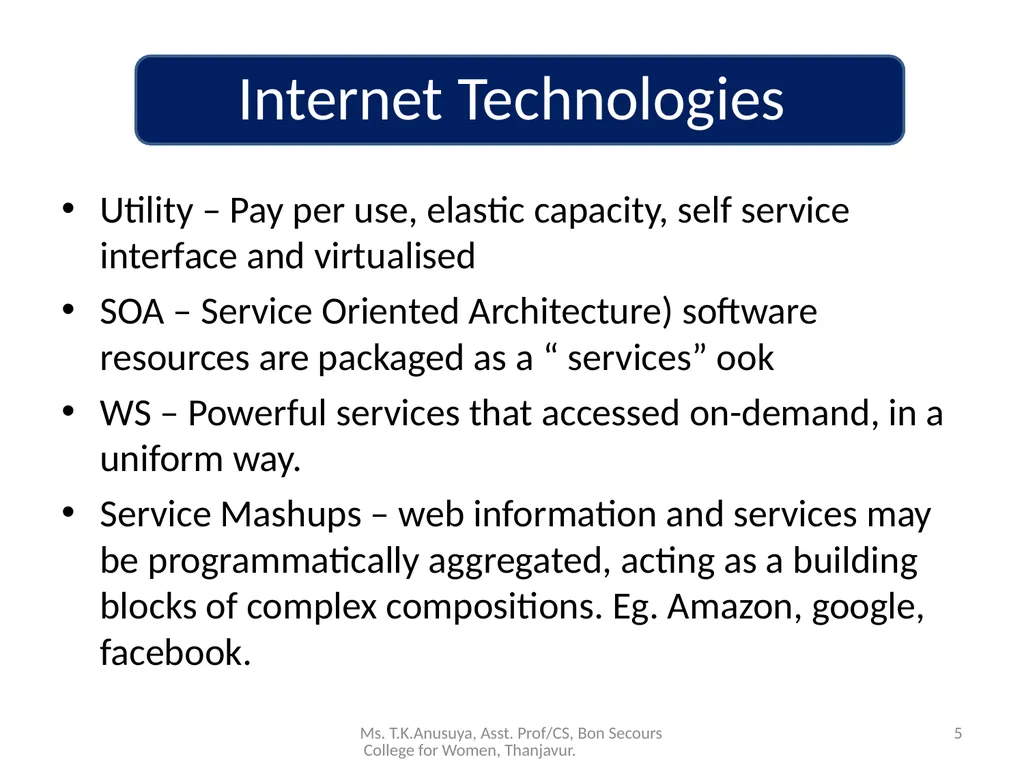 Introduction to Cloud Computing 1 Ms. T.K.Anusuya, - slide 5 of 20