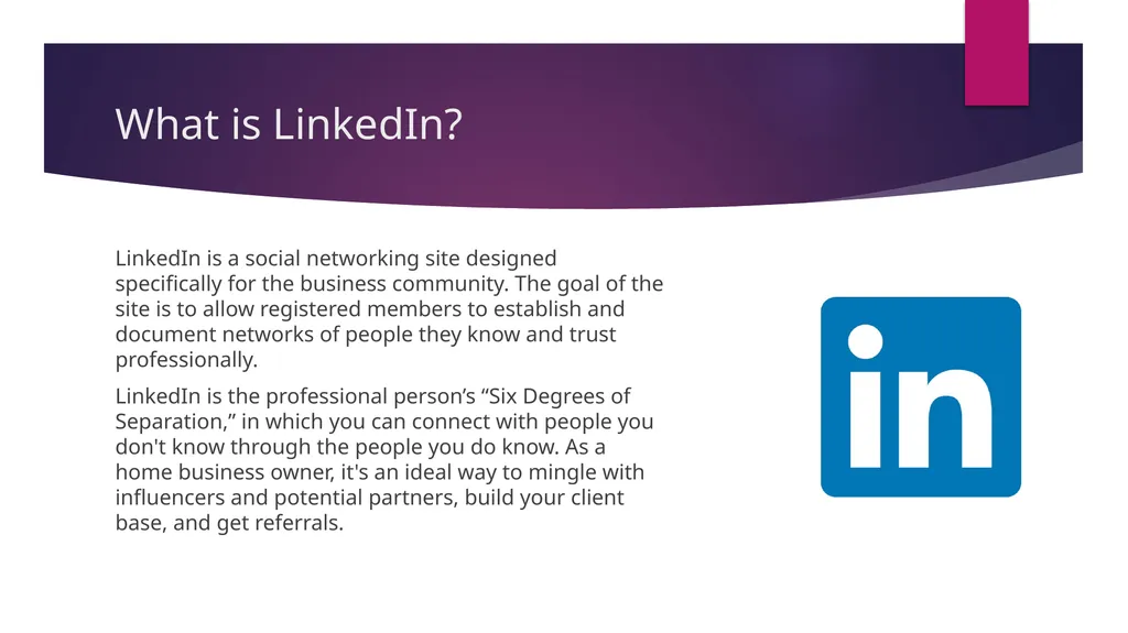 LinkedIn Overview The Web marketing Guy What is - slide 2 of 13