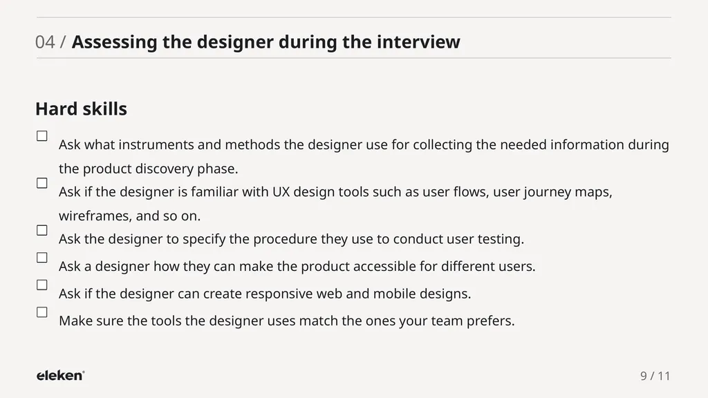 UI/UX Designer Evaluation Checklist 01 / - slide 9 of 12