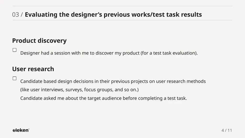 UI/UX Designer Evaluation Checklist 01 / - slide 4 of 12