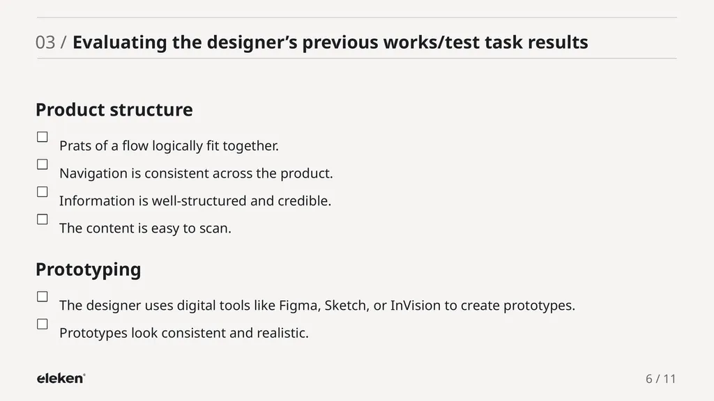 UI/UX Designer Evaluation Checklist 01 / - slide 6 of 12