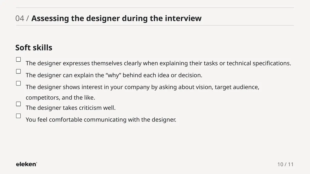 UI/UX Designer Evaluation Checklist 01 / - slide 10 of 12