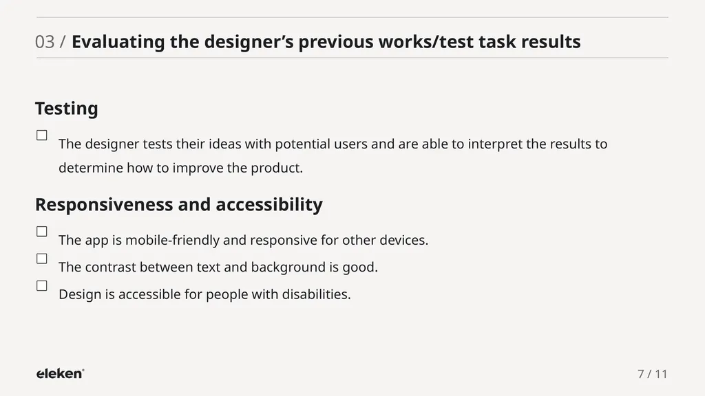 UI/UX Designer Evaluation Checklist 01 / - slide 7 of 12