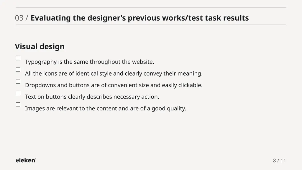 UI/UX Designer Evaluation Checklist 01 / - slide 8 of 12