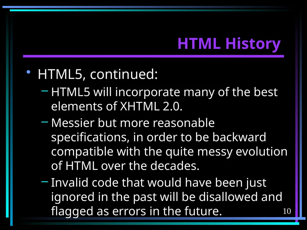 HTML 2 HTML Hypertext Markup Language (HTML) a - slide 10 of 262
