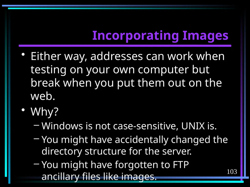 HTML 2 HTML Hypertext Markup Language (HTML) a - slide 103 of 262