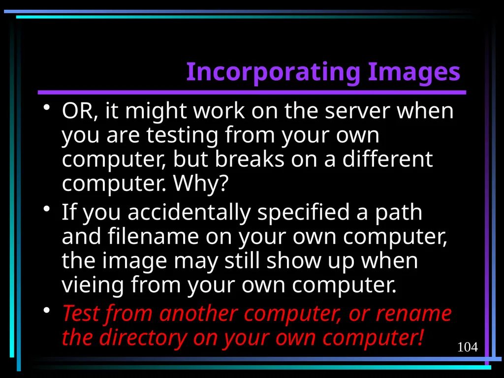 HTML 2 HTML Hypertext Markup Language (HTML) a - slide 104 of 262