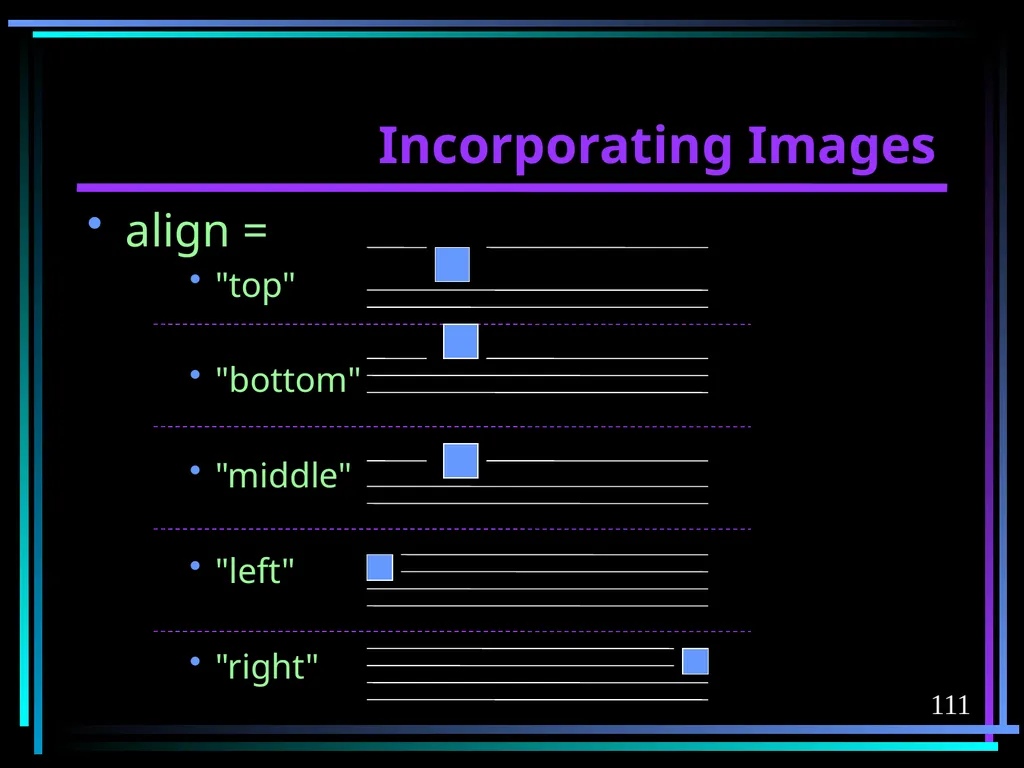 HTML 2 HTML Hypertext Markup Language (HTML) a - slide 111 of 262