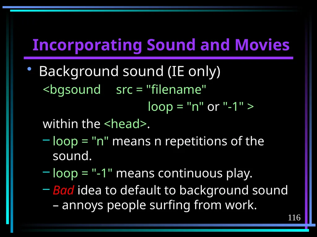 HTML 2 HTML Hypertext Markup Language (HTML) a - slide 116 of 262