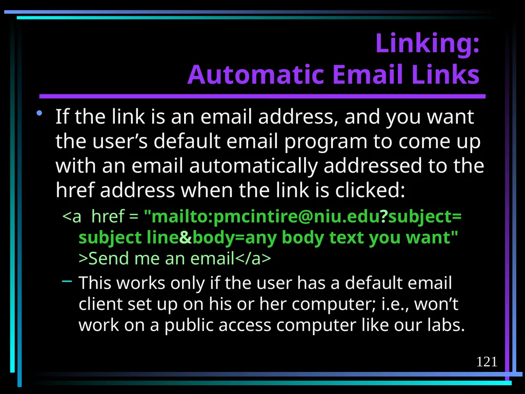 HTML 2 HTML Hypertext Markup Language (HTML) a - slide 121 of 262