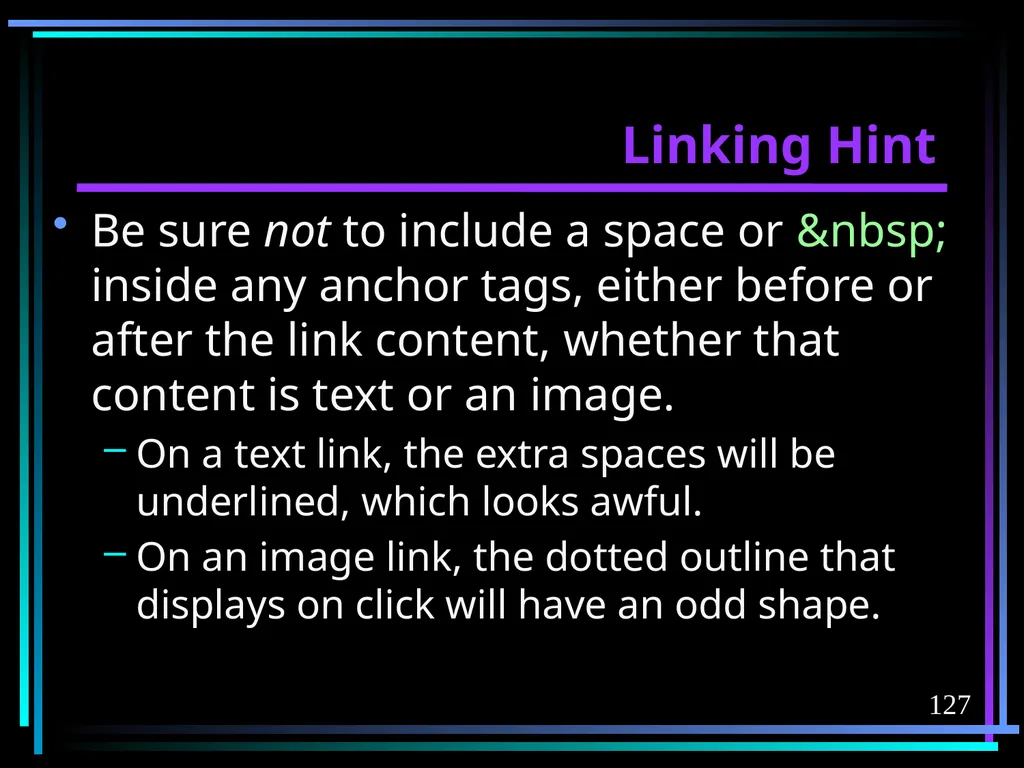 HTML 2 HTML Hypertext Markup Language (HTML) a - slide 127 of 262