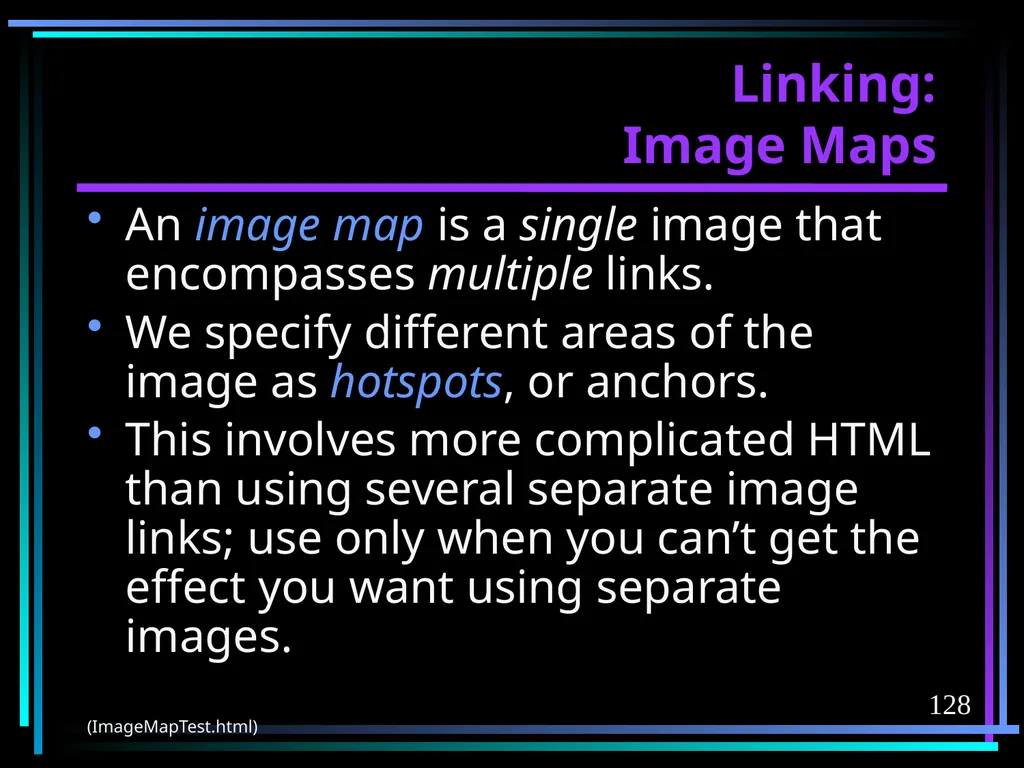 HTML 2 HTML Hypertext Markup Language (HTML) a - slide 128 of 262
