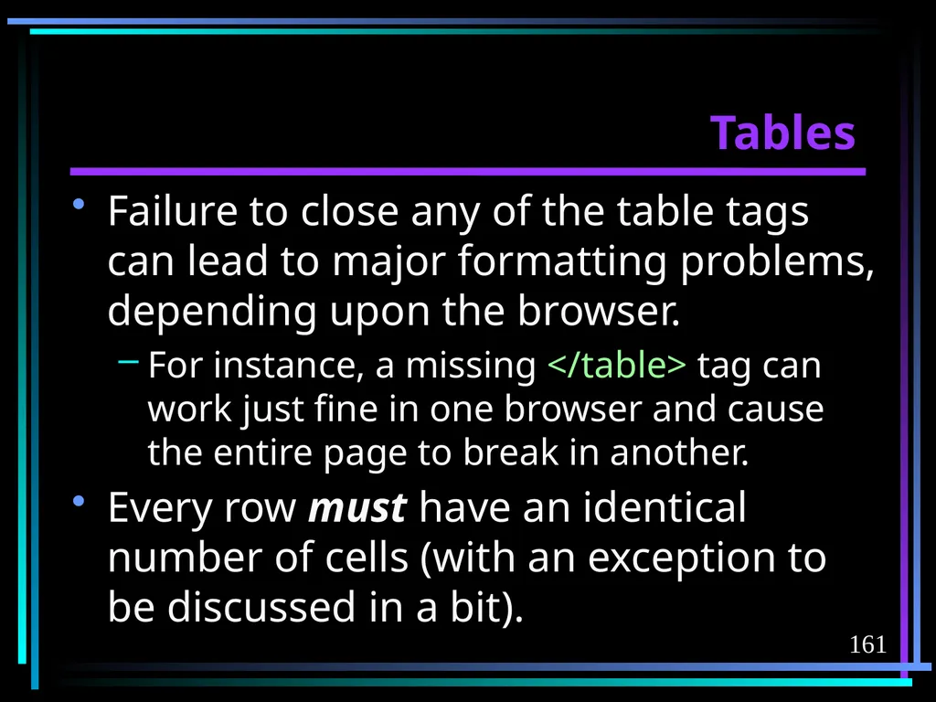 HTML 2 HTML Hypertext Markup Language (HTML) a - slide 161 of 262