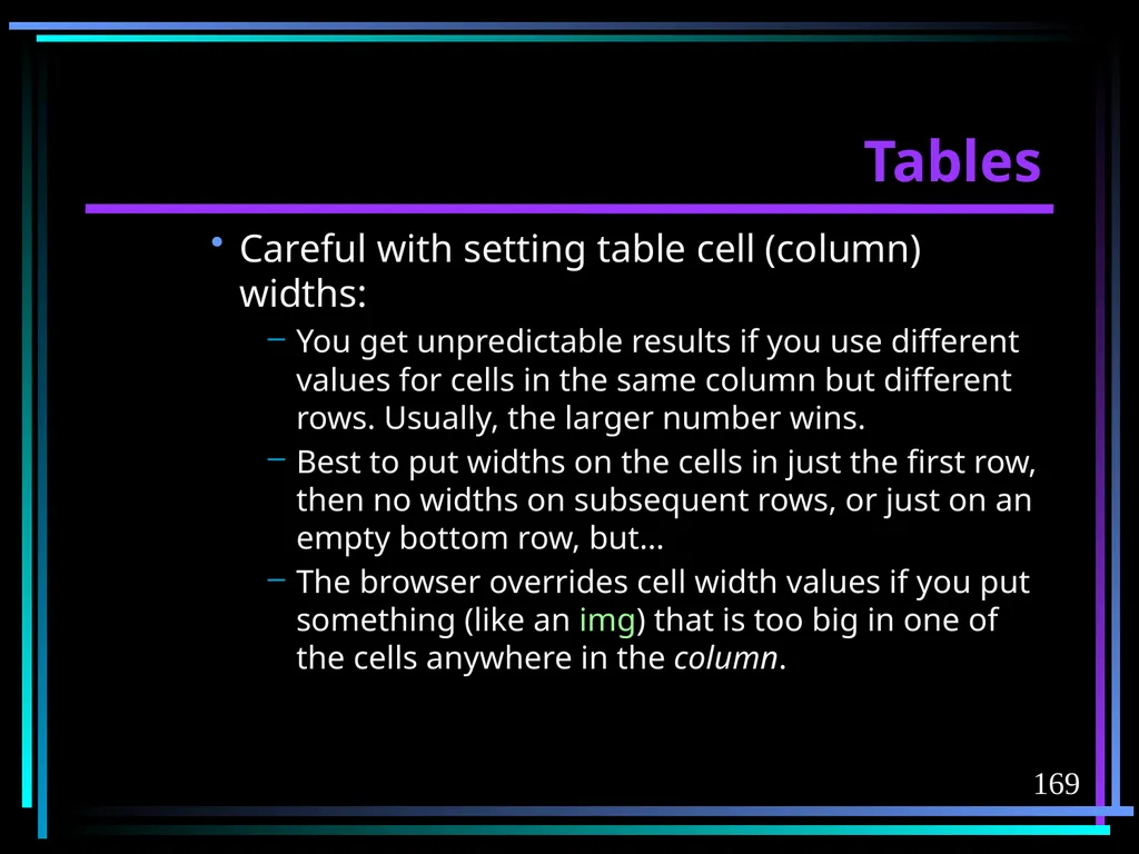HTML 2 HTML Hypertext Markup Language (HTML) a - slide 169 of 262