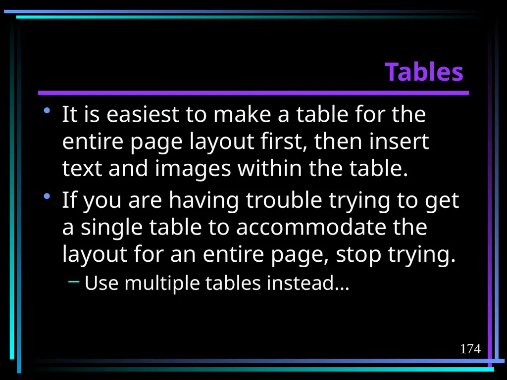 HTML 2 HTML Hypertext Markup Language (HTML) a - slide 174 of 262