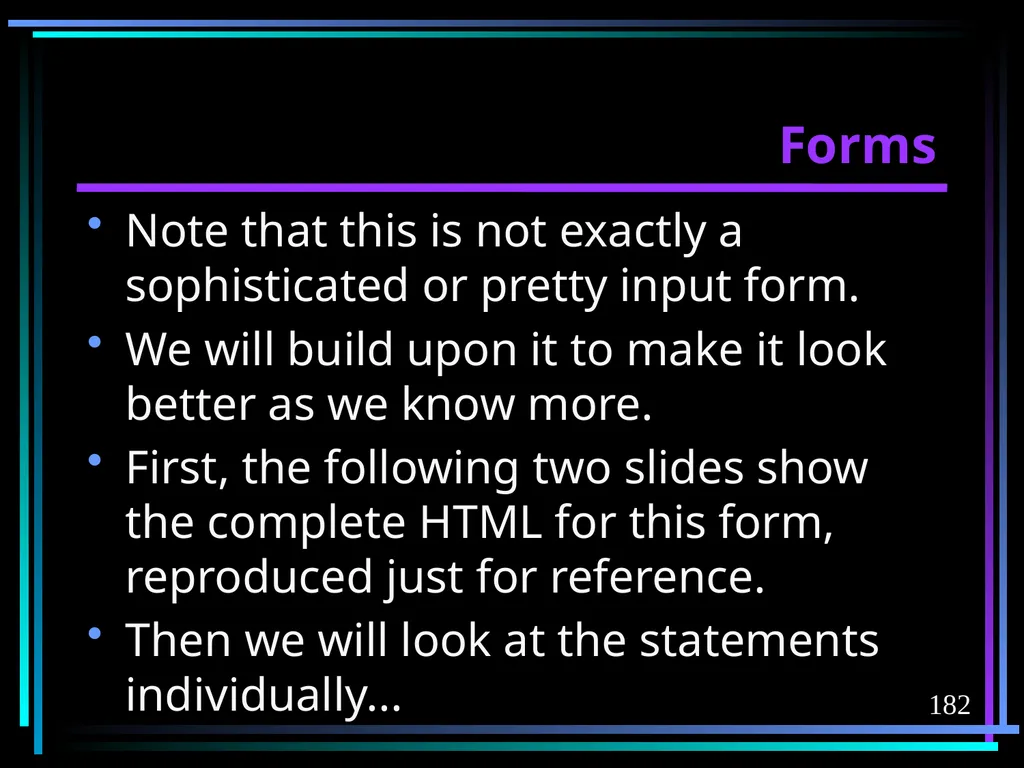 HTML 2 HTML Hypertext Markup Language (HTML) a - slide 182 of 262