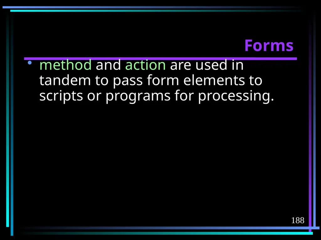 HTML 2 HTML Hypertext Markup Language (HTML) a - slide 188 of 262
