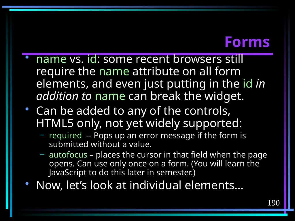 HTML 2 HTML Hypertext Markup Language (HTML) a - slide 190 of 262