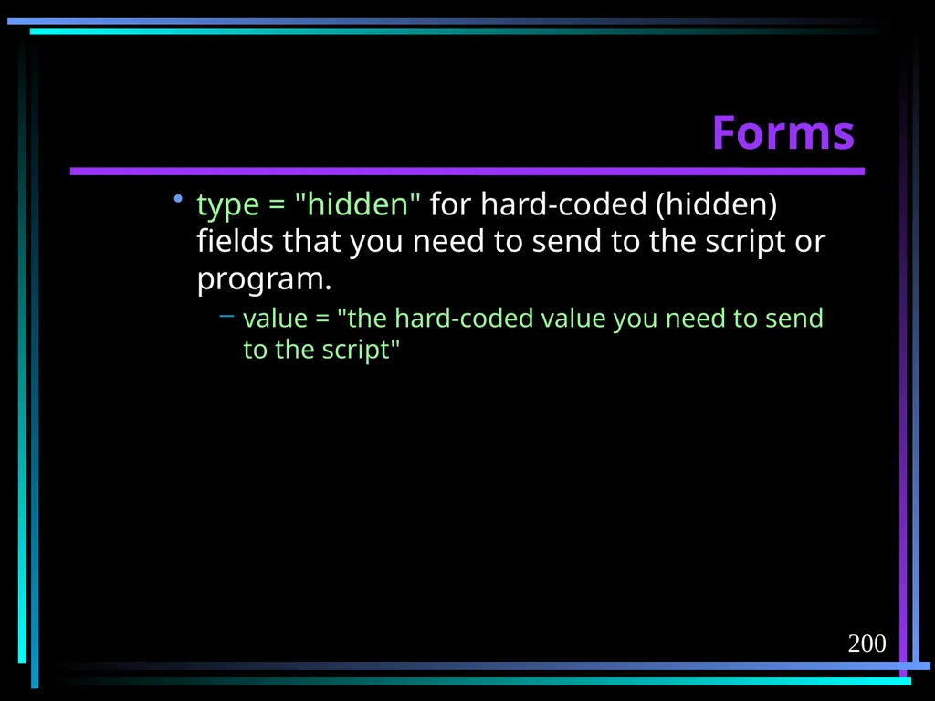 HTML 2 HTML Hypertext Markup Language (HTML) a - slide 200 of 262