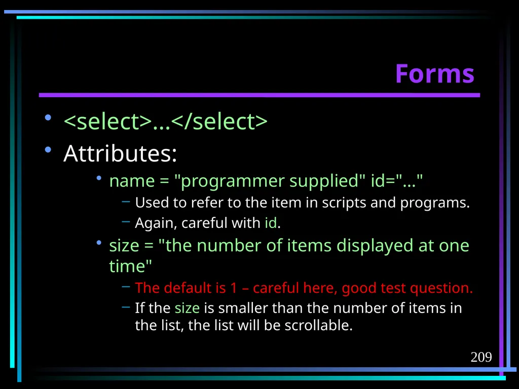 HTML 2 HTML Hypertext Markup Language (HTML) a - slide 209 of 262