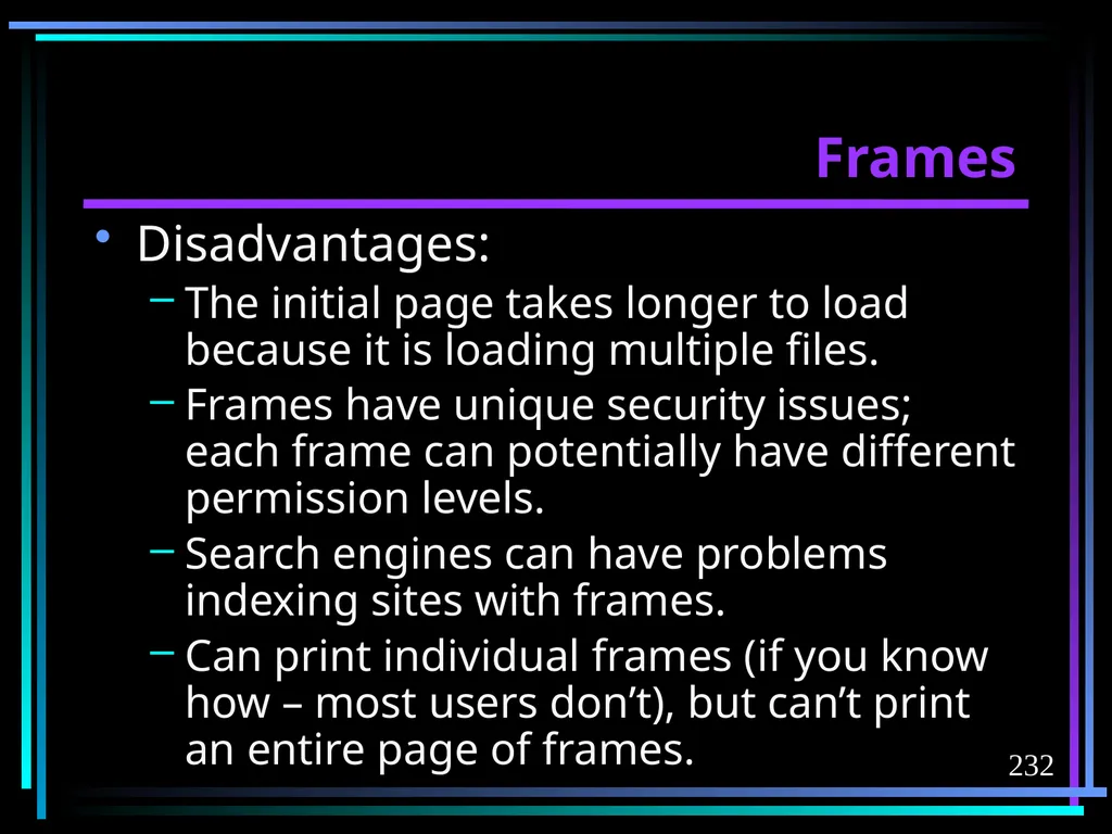 HTML 2 HTML Hypertext Markup Language (HTML) a - slide 232 of 262