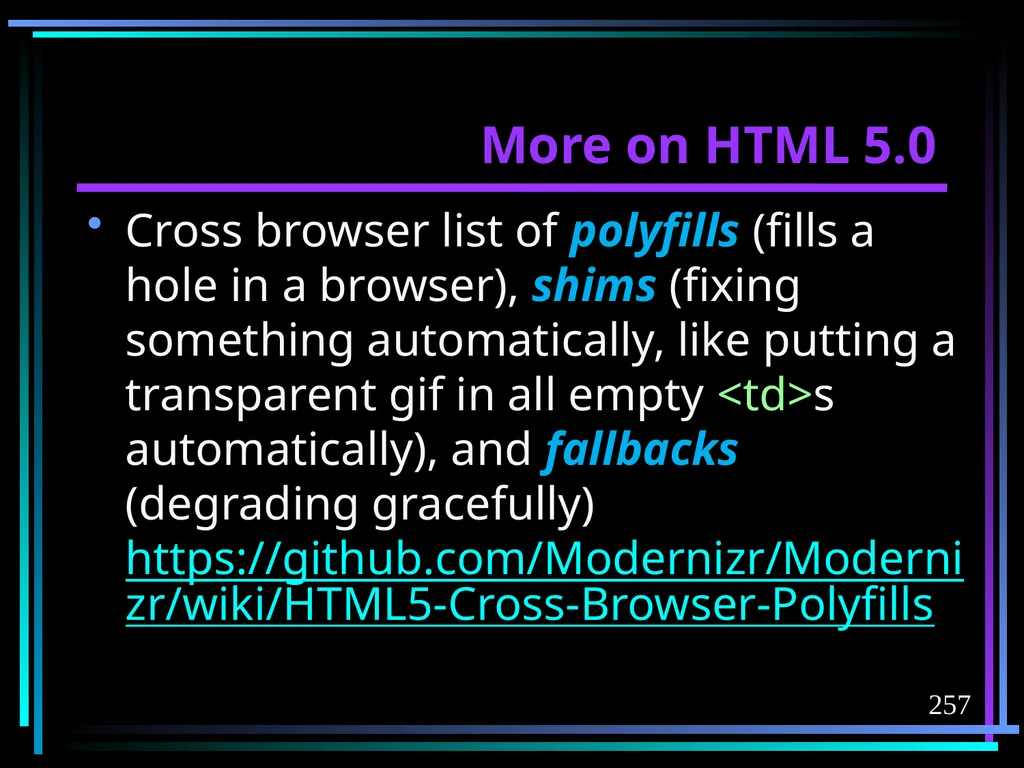 HTML 2 HTML Hypertext Markup Language (HTML) a - slide 257 of 262