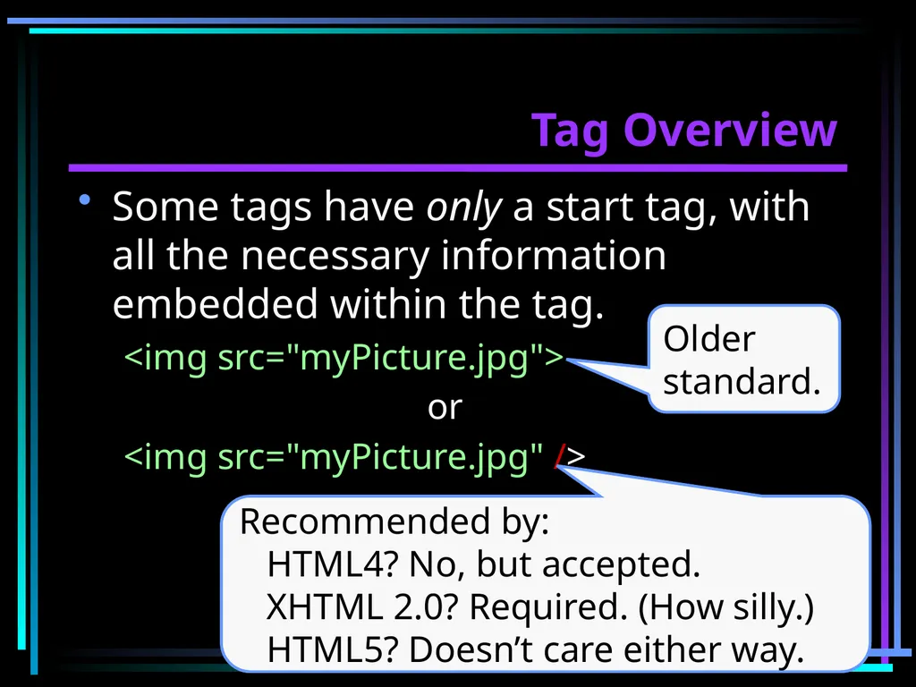 HTML 2 HTML Hypertext Markup Language (HTML) a - slide 34 of 262