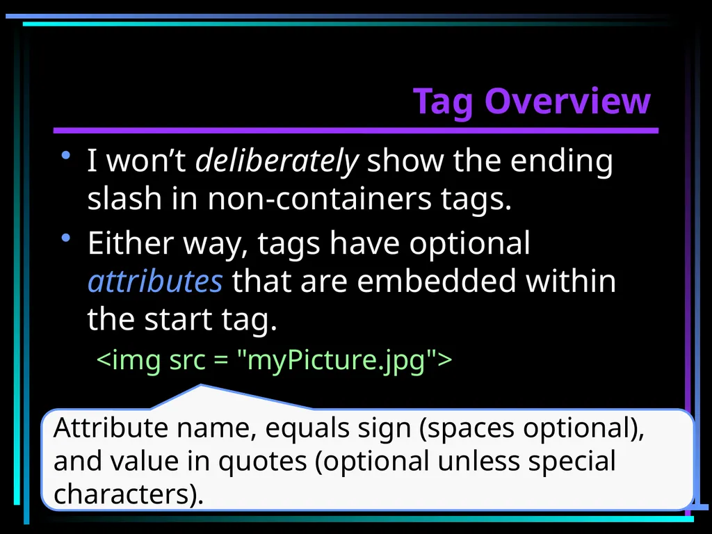 HTML 2 HTML Hypertext Markup Language (HTML) a - slide 35 of 262