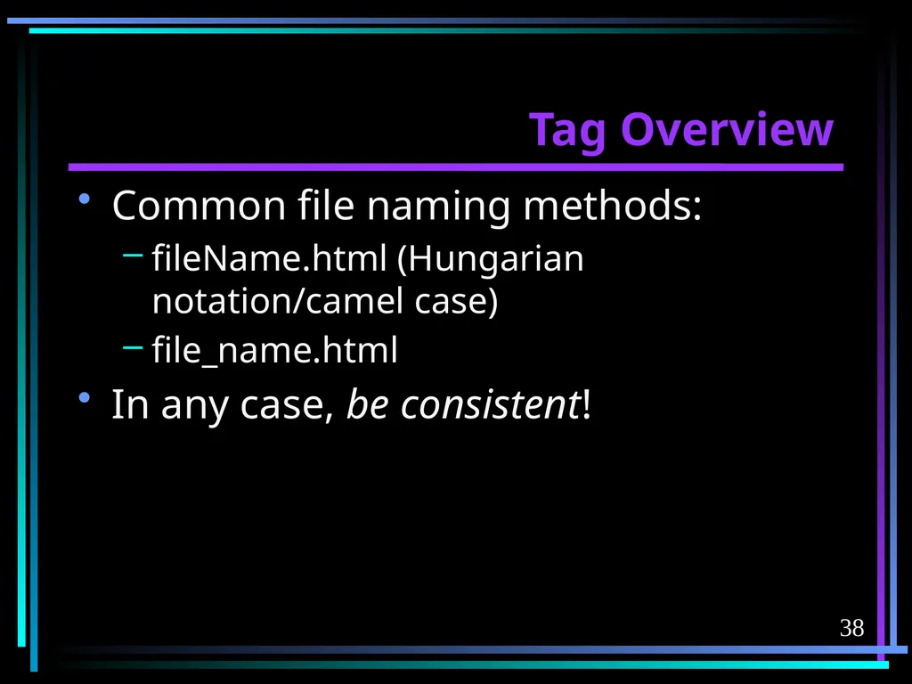 HTML 2 HTML Hypertext Markup Language (HTML) a - slide 38 of 262