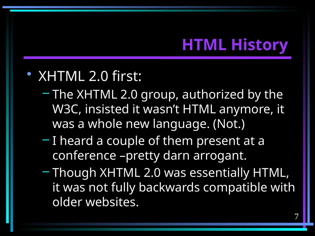 HTML 2 HTML Hypertext Markup Language (HTML) a - slide 7 of 262