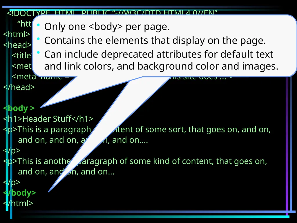 HTML 2 HTML Hypertext Markup Language (HTML) a - slide 52 of 262