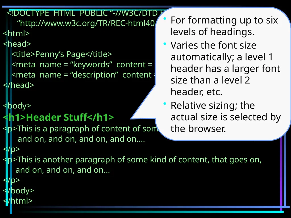 HTML 2 HTML Hypertext Markup Language (HTML) a - slide 65 of 262