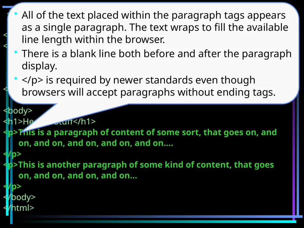 HTML 2 HTML Hypertext Markup Language (HTML) a - slide 68 of 262