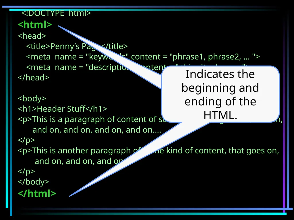 HTML 2 HTML Hypertext Markup Language (HTML) a - slide 48 of 262