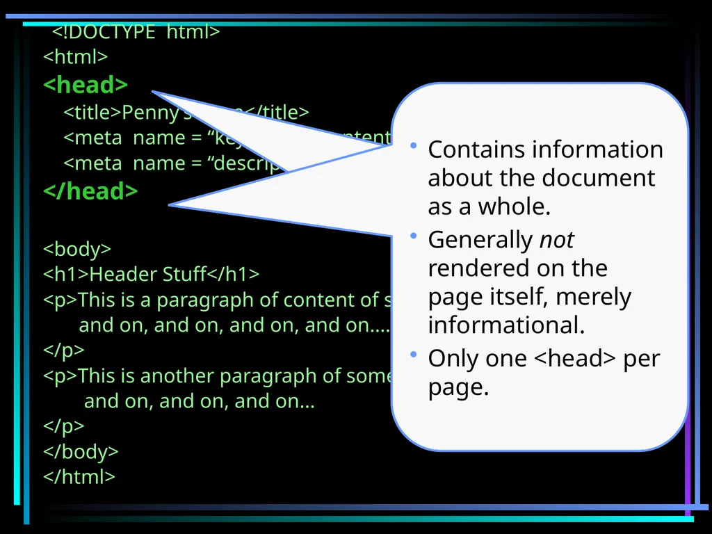 HTML 2 HTML Hypertext Markup Language (HTML) a - slide 49 of 262