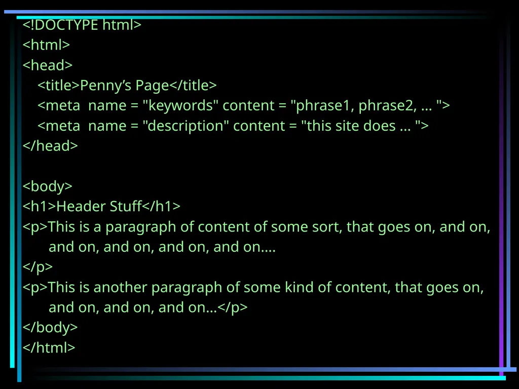 HTML 2 HTML Hypertext Markup Language (HTML) a - slide 46 of 262