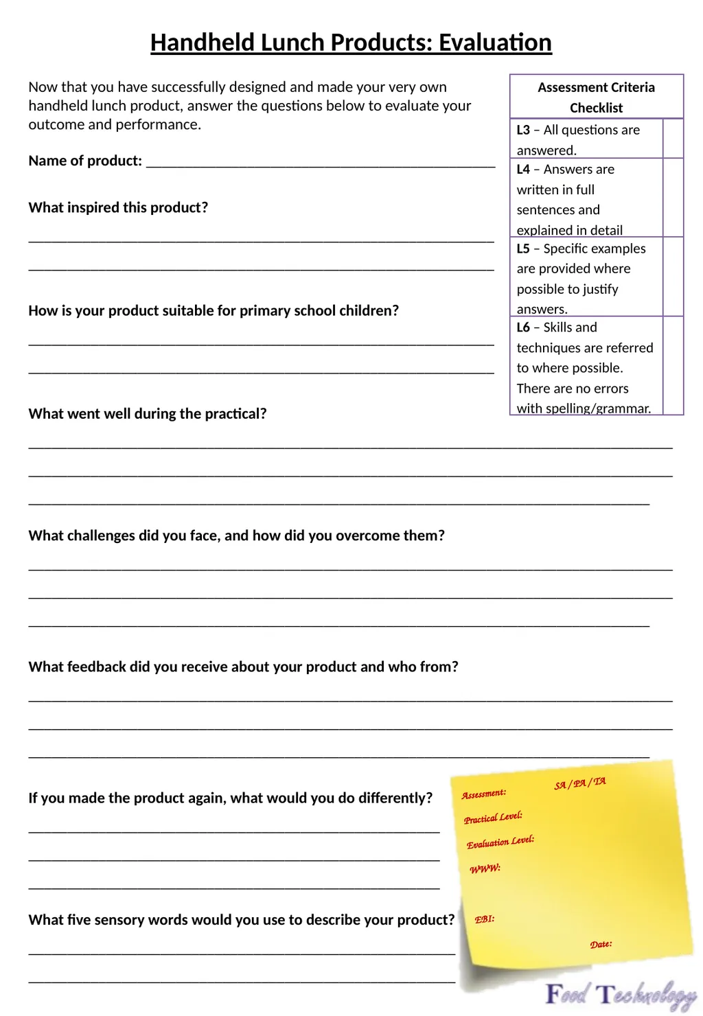 Year 7: Food Technology Project: Time for Lunch - slide 20 of 33